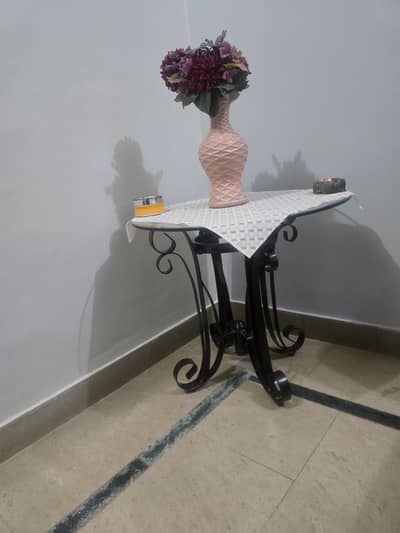 Wrought Iron & Glass Table Set (1 Center Table + 2 Side Tables)