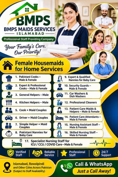 Maidsservices,Babysitter,Cooks,Helpers,PatientCare,Maids,Staff availab
