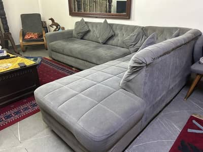 Luxury Grey L-Shape Sofa Set – Modern Tufted Design