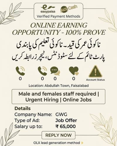 Male and females staff required Urgent Hiring | Online  Jobs