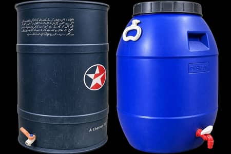 Water Storage Drums (Black & Blue) with Taps for Sale