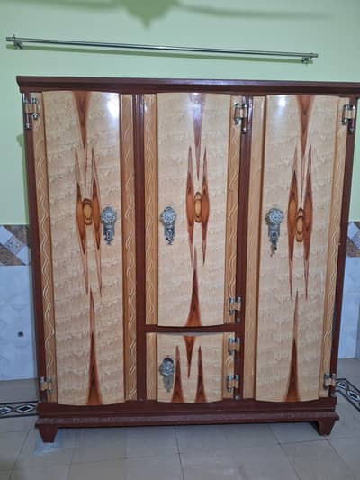3-Door Iron Cupboard with Beautiful Wooden Finish – For Sale