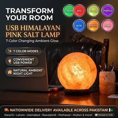 USB Himalayan Pink Salt Lamp – 7 Color Changing LED Night Light