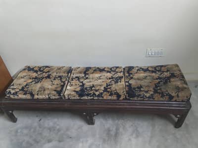 Wooden Diwan – 3-Seater Sofa Bench with Cushions for Sale