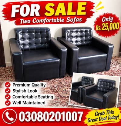 2 Black Leather Sofas for Sale – Good Condition