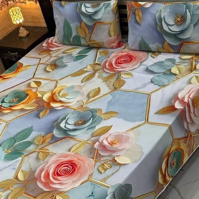 9D digital king size bedsheet with 2 pillow covers micro cotton