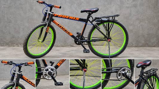 Phoenix 26 Inch Cycle | Black Orange | Green Rims | Single Speed