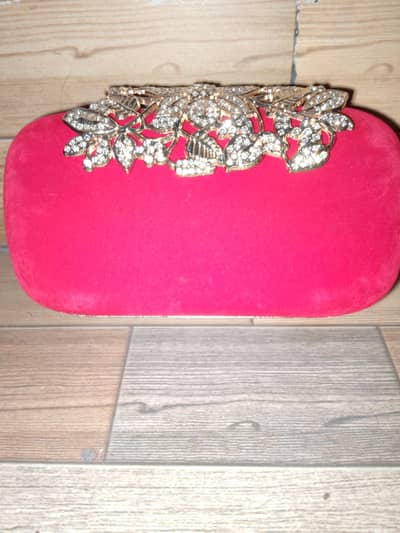 Red Bridal Clutche - Fancy Party wear Box Purse with chain