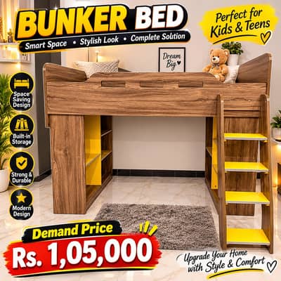 Premium Wooden Bunker Bed with Built-in Storage & Ladder | Modern Spac