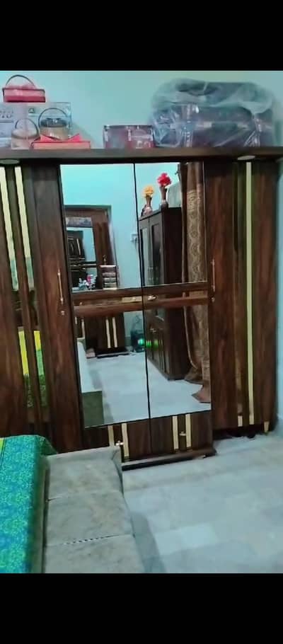 3 Door Wooden Almari With Dressing Mirror - Excellent Condition