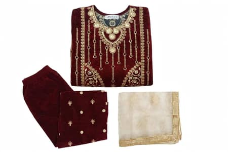 3 piece party wear velvet dress for sale