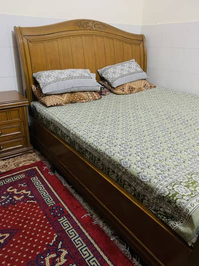 King size bed mattress with side table and dressing in good condition