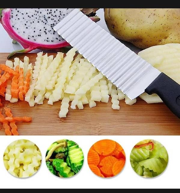 T  Potato French Fries Cutter Wavy Crinkle Knife Stainless Steel Serrated Blade Slicing Vegetable Fruit Slicer Kitchen Tool