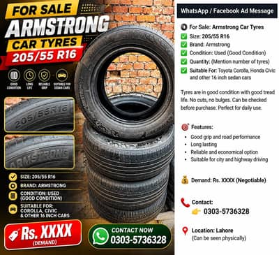 Armstrong 205/55 R16 Original Used Car Tyres – Good Condition for Sale