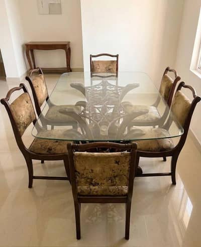 6 Seater Glass Top Dinning Table Set Excellent Condition