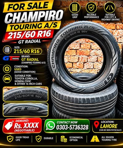 GT Radial Champiro Touring A/S 215/60 R16 98V Original Used Car Tyres