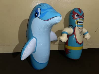 2 Inflatable Punching Bags for Kids – Shark & Wrestler