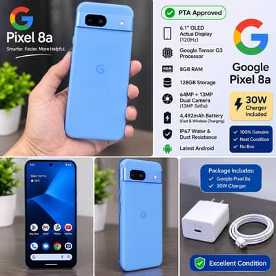 Google Pixel 8a 128GB PTA Approved – Excellent Condition + 30W Charger