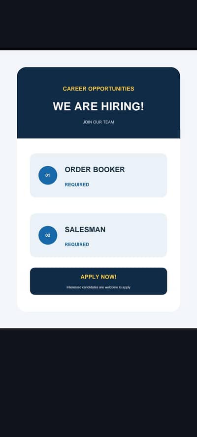Order Booker & Saleaman Required