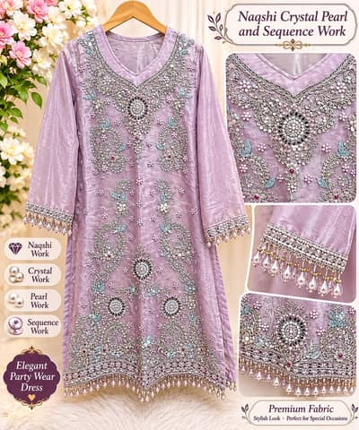 Lavender Party Wear Dress | Naqshi Crystal Pearl Work