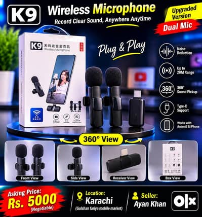 K9 Wireless Dual Microphone | Type-C & iPhone | New Box Pack