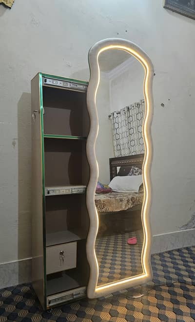 Brand New Luxury LED Full-Length Wavy Mirror with Storage Cabinet