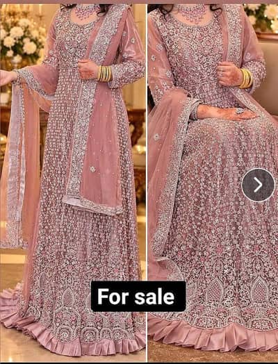 Luxury Dusty Pink Embroidered Bridal Maxi – Heavy Work Party Wear Dre