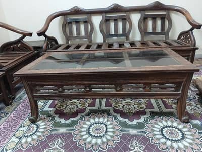 Solid Wooden 5-Seater Sofa Set with Center Table and Side Tables