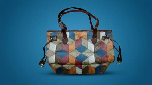 High-Quality Leather Tote Bag Unique Geometric Patchwork Design