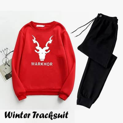 Stylish Markhor Printed Winter Tracksuit - Red & Black