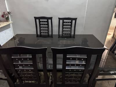 Glass Top 6 Seater Dining Table Premium Wooden