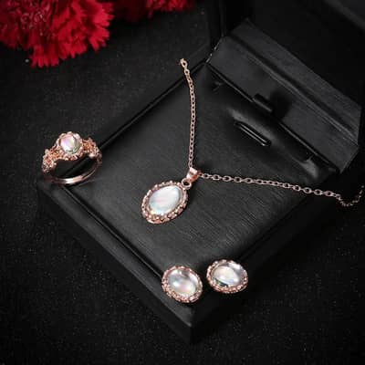 Rose Gold Plated Luxury Gemstone Jewelry Set for Women