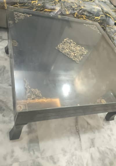 wooden centre table with glass top for sale