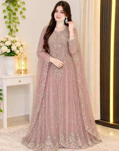 Elegant Dusty Rose Embroidered Anarkali Suit