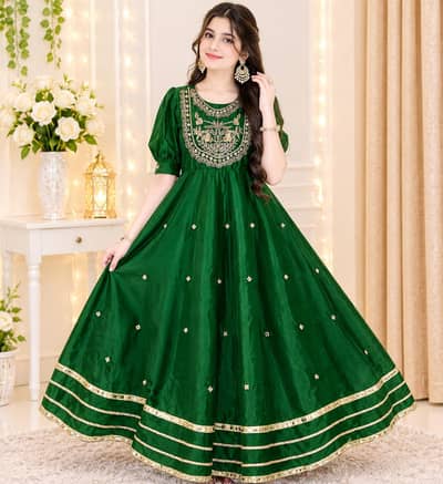 Royal Emerald Green Golden Embroidered Flared Dress